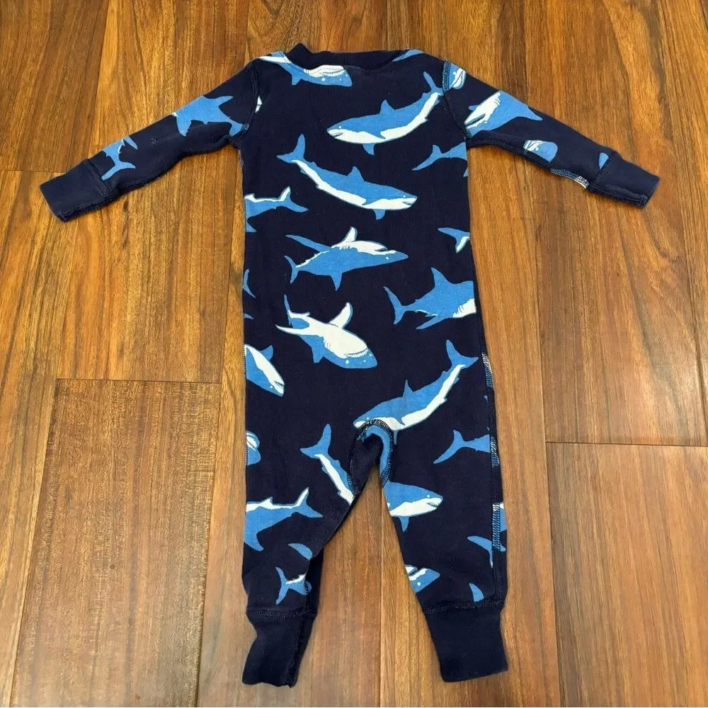 Hanna Andersson navy shark footless one piece pajamas
